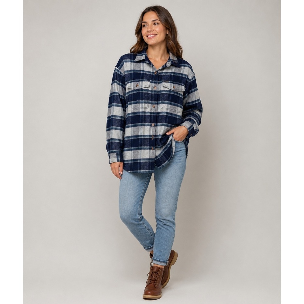 Columbia Calico Basin Shirt Jacket Womens Medium Blue Gray Polyester Pockets